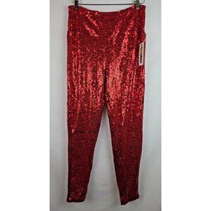 Tipsy Elves Womens Leggings Size 1X Red Sequin Holiday Christmas Party Pants